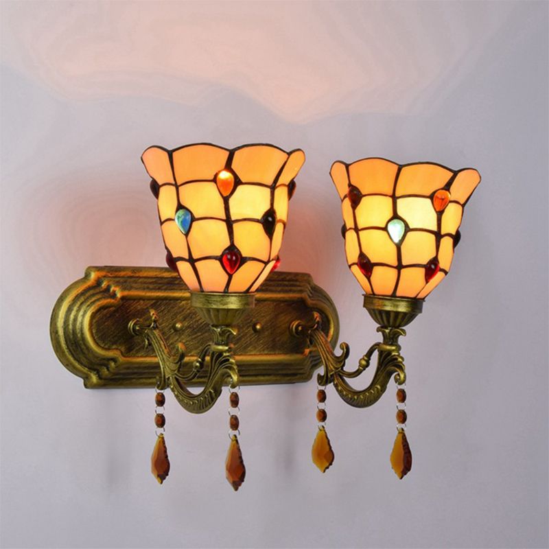 Tiffany Classic Bell Wall Light with Agate 2 Heads Tiffany Wall Lamp in Beige for Stairway