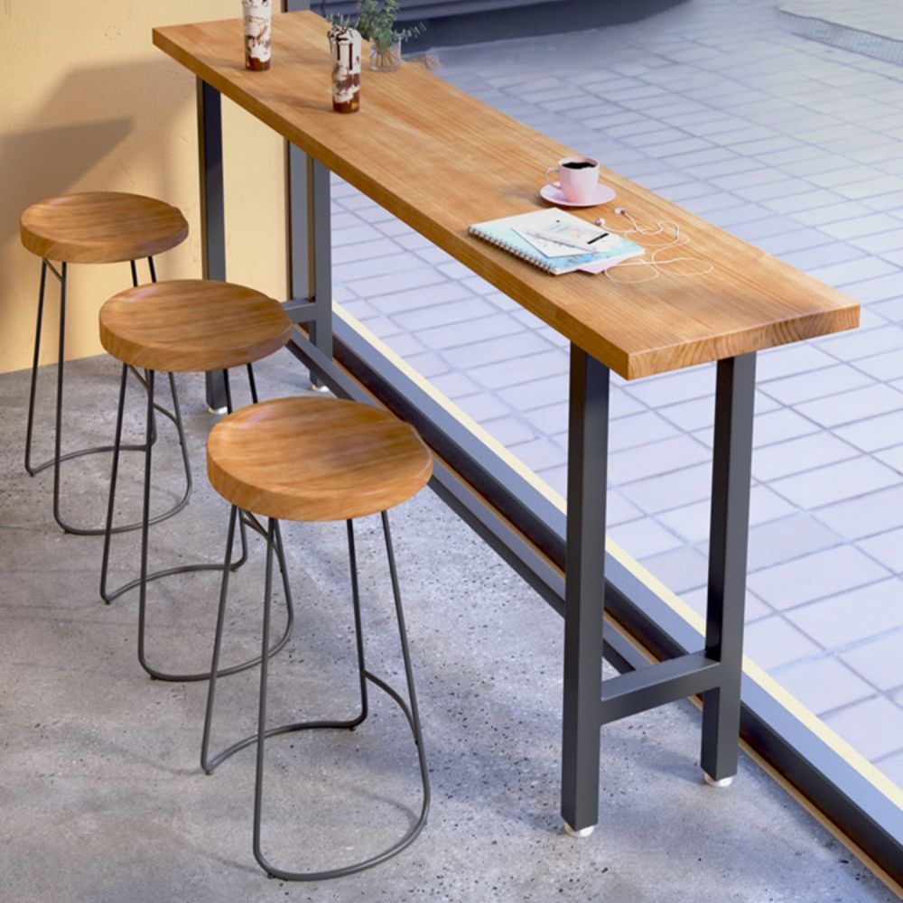 Black Metal Trestle Base Bar Table Industrial Rectangle Bar Height Table