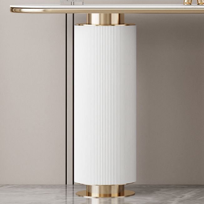 Glam White Oval Console Table Stone Console Sofa Table for Hall