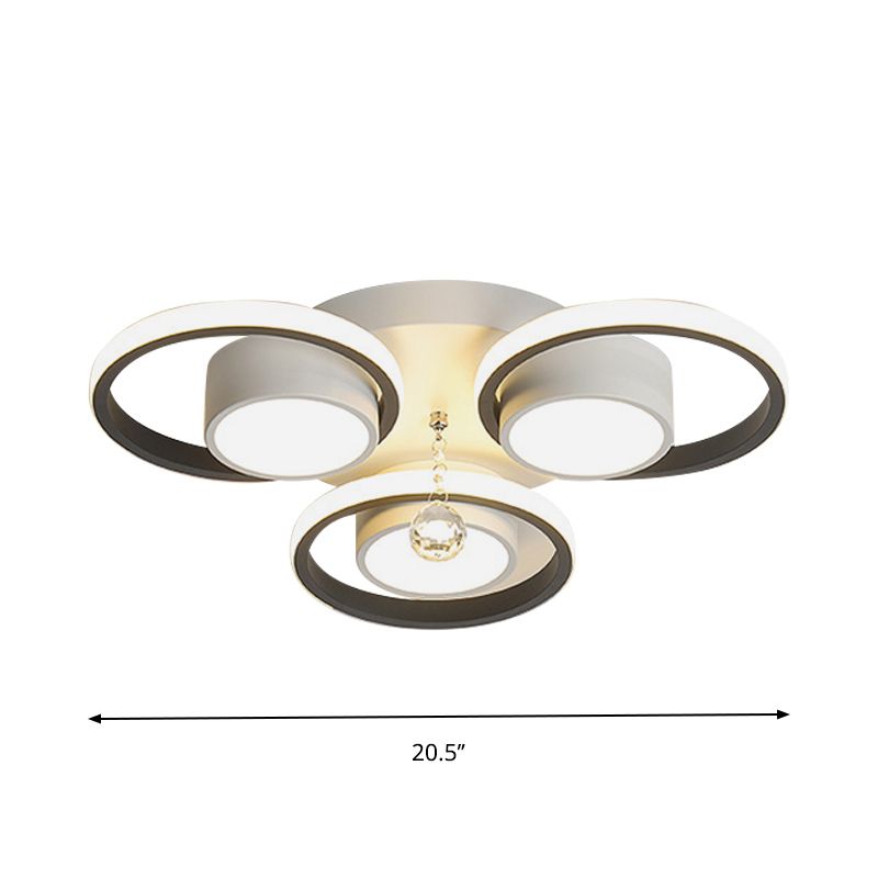 Crystal Ball Circle Ceiling Lamp Modern 3/5 Lights Bedroom Flush Mount in Black and White