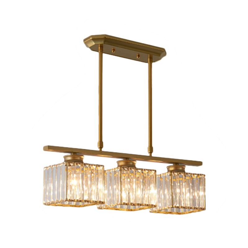 3/4 Lights Square Hanging Ceiling Light Modernism Clear Crystal Dining Room Lighting in Black/Gold