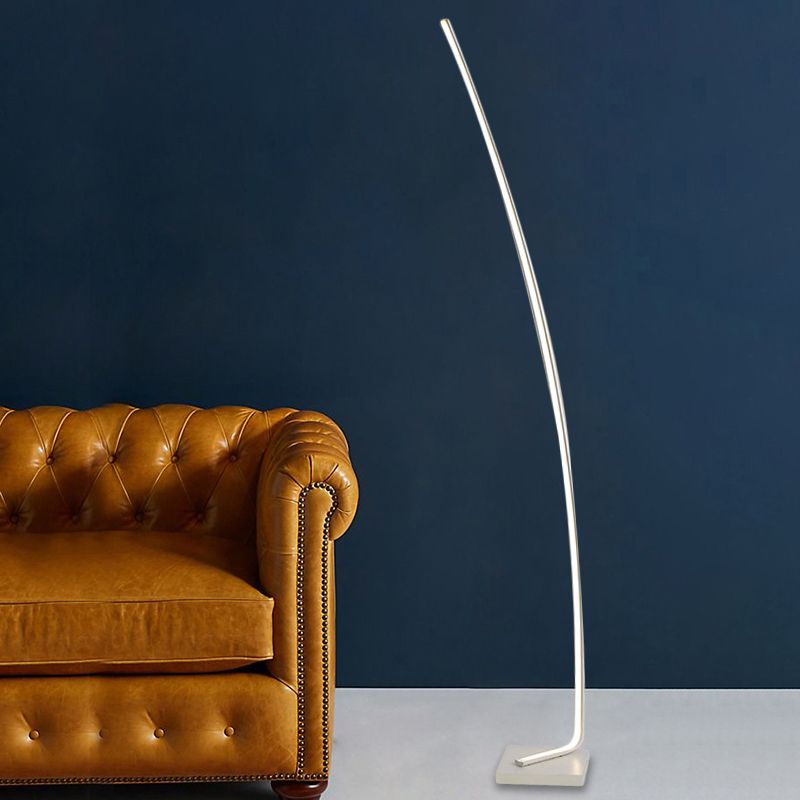 Metal Curved Linear LED Floor Light Minimalism Black/White/Gold Stand Up Lamp with Foot Switch, Warm/White Light