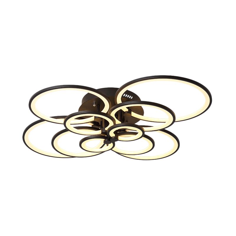 Multi-Ring Living Room Flush Mount Acrylic 8/10 Lights Modern Ceiling Lighting Fixture in Brown, Warm/White Light