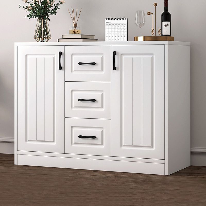 Contemporary White Wooden Accent Cabinet with Doors and Drawers