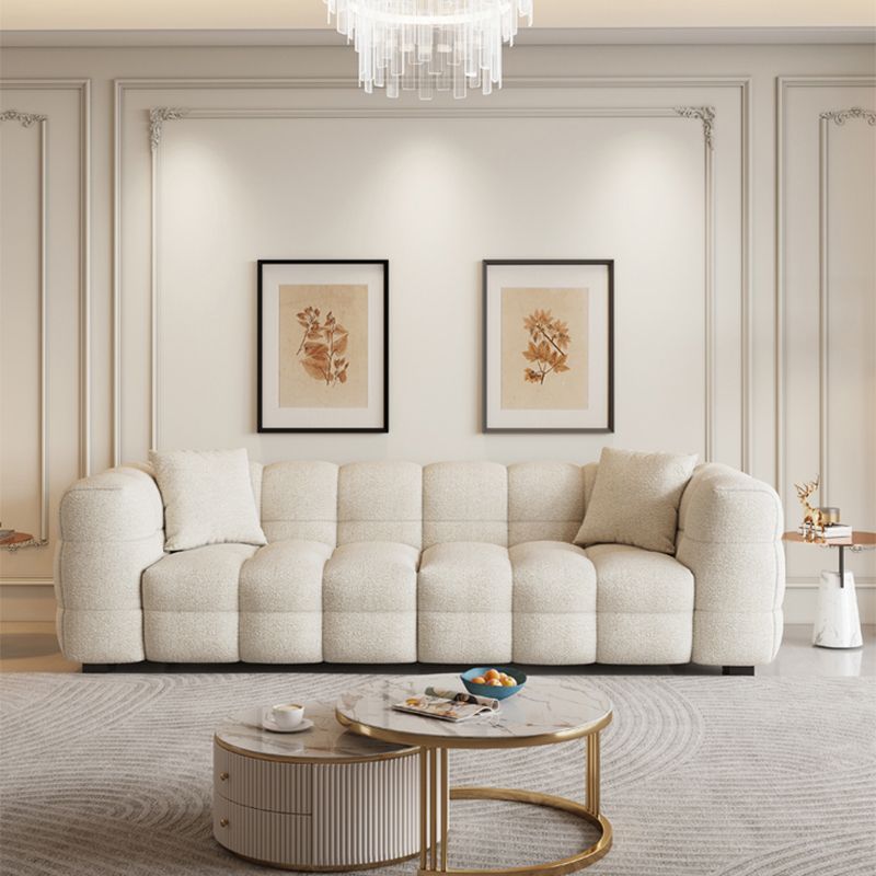 Contemporary Biscuit Back Tuxedo Arm Sofa in White For Living Room