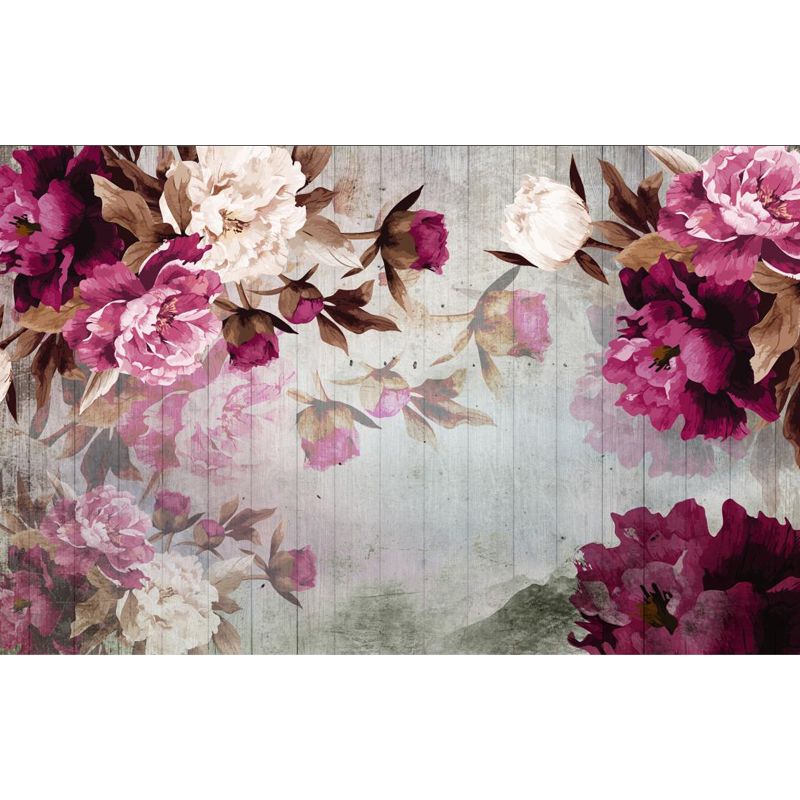 Rose Red Peonies Wallpaper Mural Moisture Resistant Wall Covering for Accent Wall