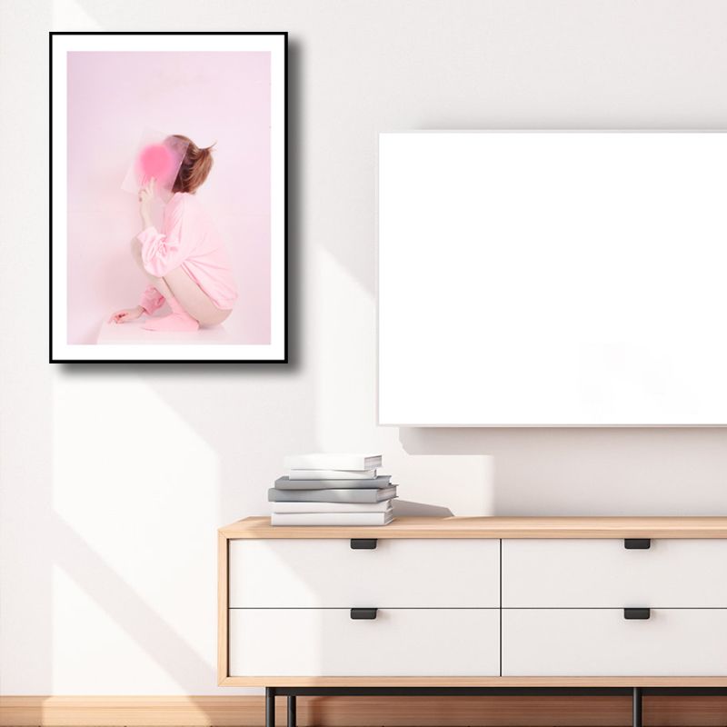 Pink Girly Canvas Wall Art Textured Nordic Girls Bedroom Wall Decor, Multiple Sizes