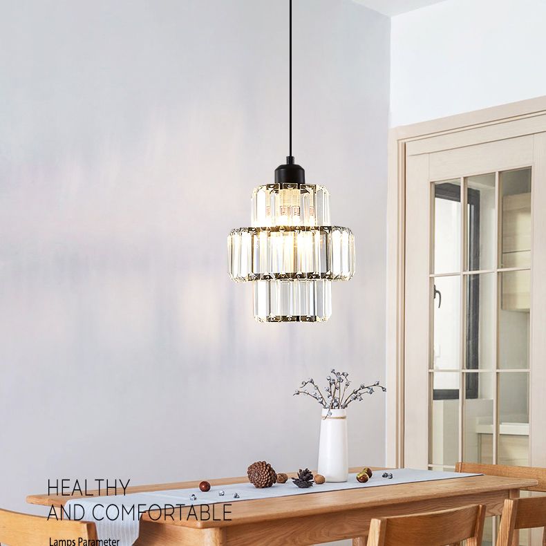 Prismatische K9 -Kristalldecke Anhänger Licht Modernismus Zylindrisch hängende Licht zum Esstisch