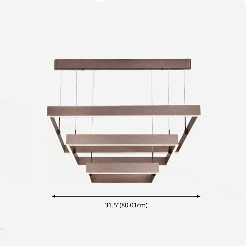 Minimalist Squared Hanging Ceiling Light Metal Living Room LED Chandelier Pendant Light in Coffee