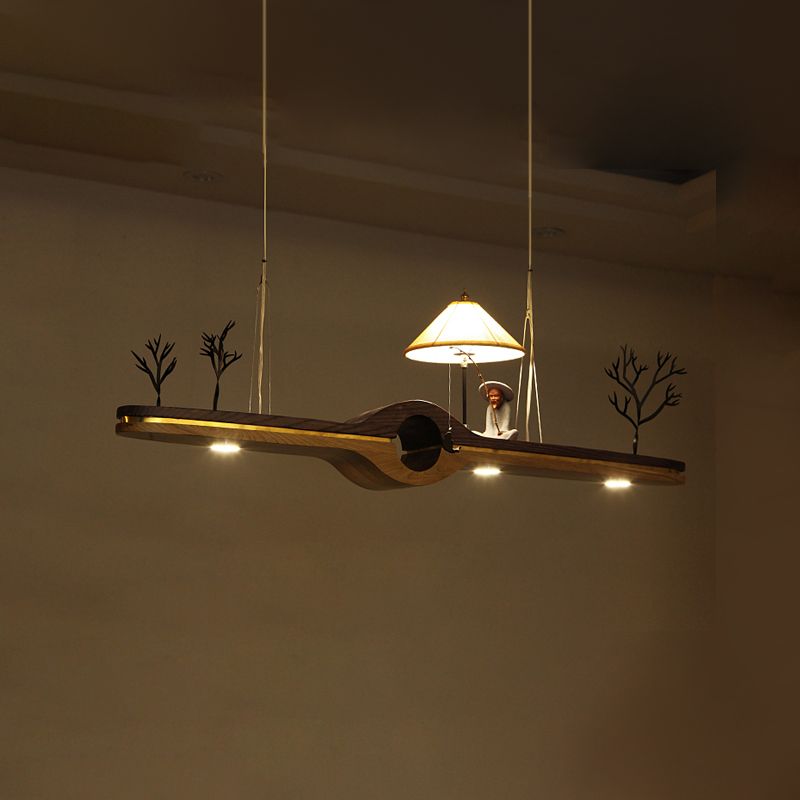 Linear Island Pendant LED Modern Wood Ceiling Pendant Light for Tea Room