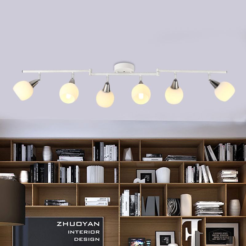 4/6 Lights Linear Adjustable Semi Flush Industrial Black/White Iron Flush Chandelier with Dome Glass Shade