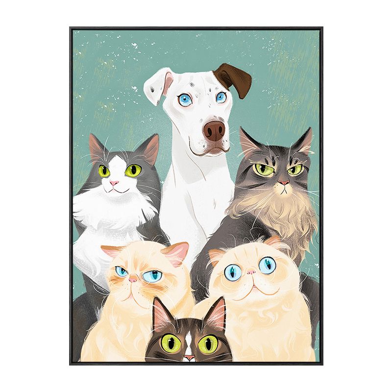 Lovely Pet Drawing Wall Art for Kids Bedroom Animal Print Canvas in Pastel Color