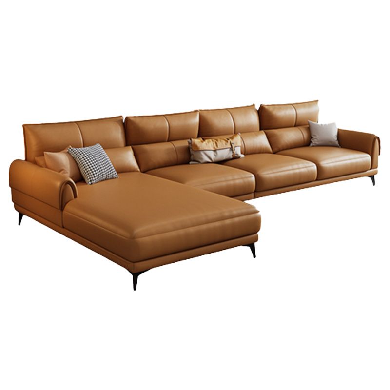 Modern Tight Back Genuine Leather Sectionals, 67.72" W Sectional Sofa in Brone