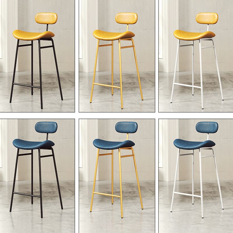 Faux Leather Bar Stools Scandinavian Low Back Armless Barstool with 4 Iron Legs