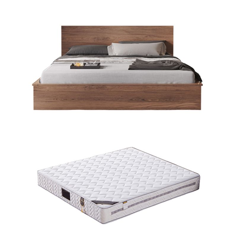 Brown Wood Platform Bed Frame with Headboard Panel Bed Lift Up Storage