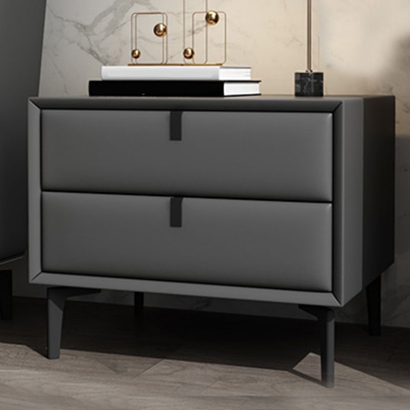 Leather Top Nightstand with Drawers Glam Night Table with 4 Legs