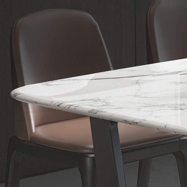 Simplicity Style Rectangle Marble Fixed Dinner Table with Trestle Base