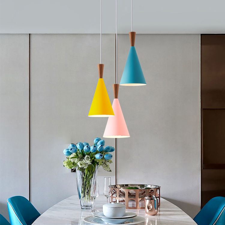 1 Light Metal Pendant Lighting Fixtures Modern Tapered Dining Room Hanging Pendant Lights