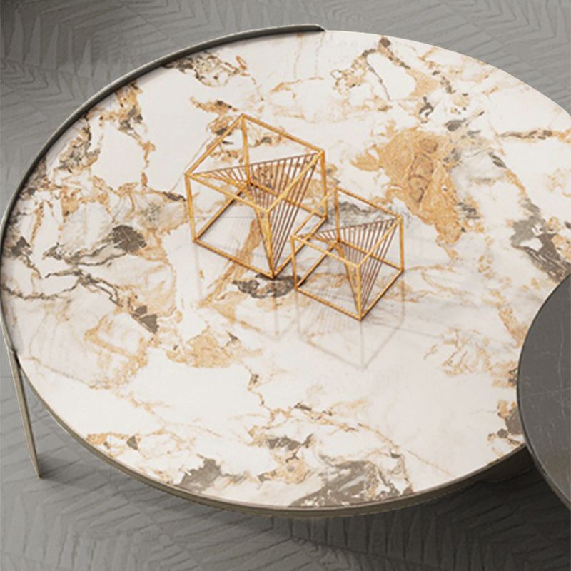 Round Slate Coffee Table Contemporary Three Legs White Cocktail Table