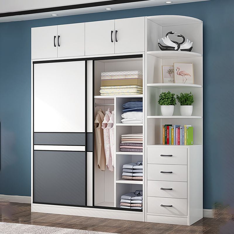 White Wood Frame Wardrobe Freestanding Wardrobe Armoire with Shelves