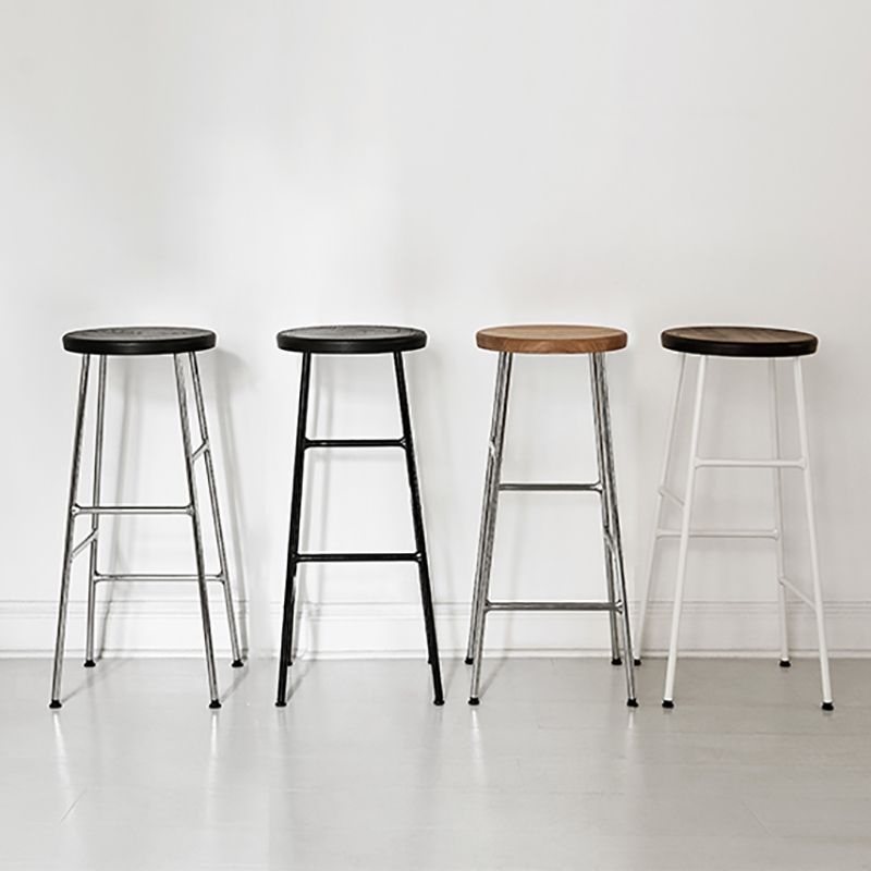 Modern Footrest Backless Barstool Matte Finish Oak Wood Coffee Shop Stool