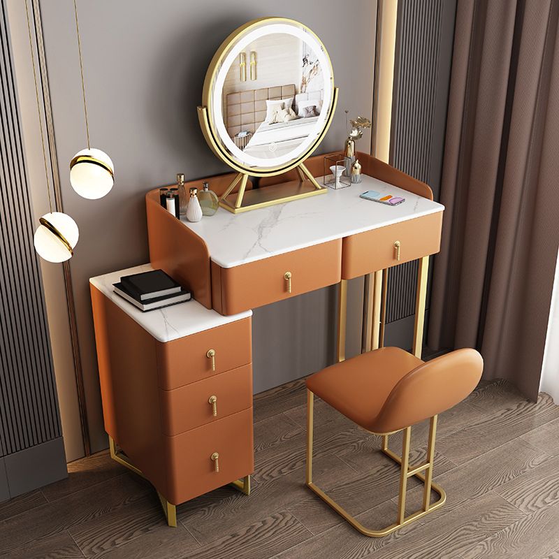 26.77" Wide Dressing Table with 5 Drawers Luxurious Stone Top Vanity