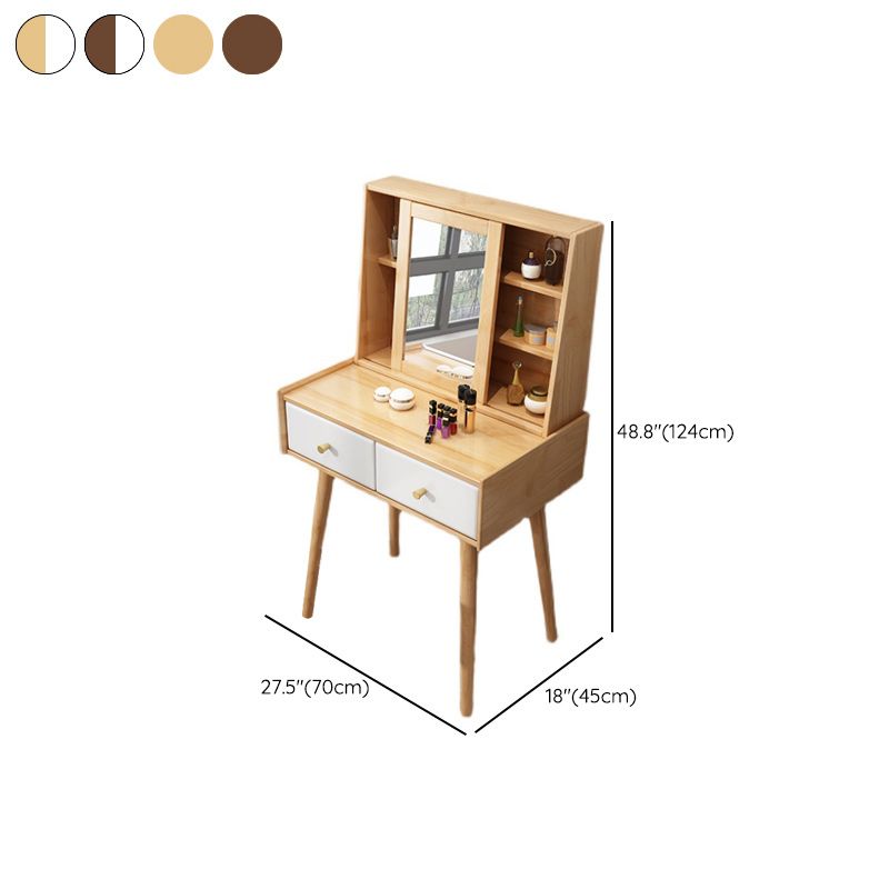 Contemporary 2-Drawer Solid Wood Table Makeup Vanity with Mirror