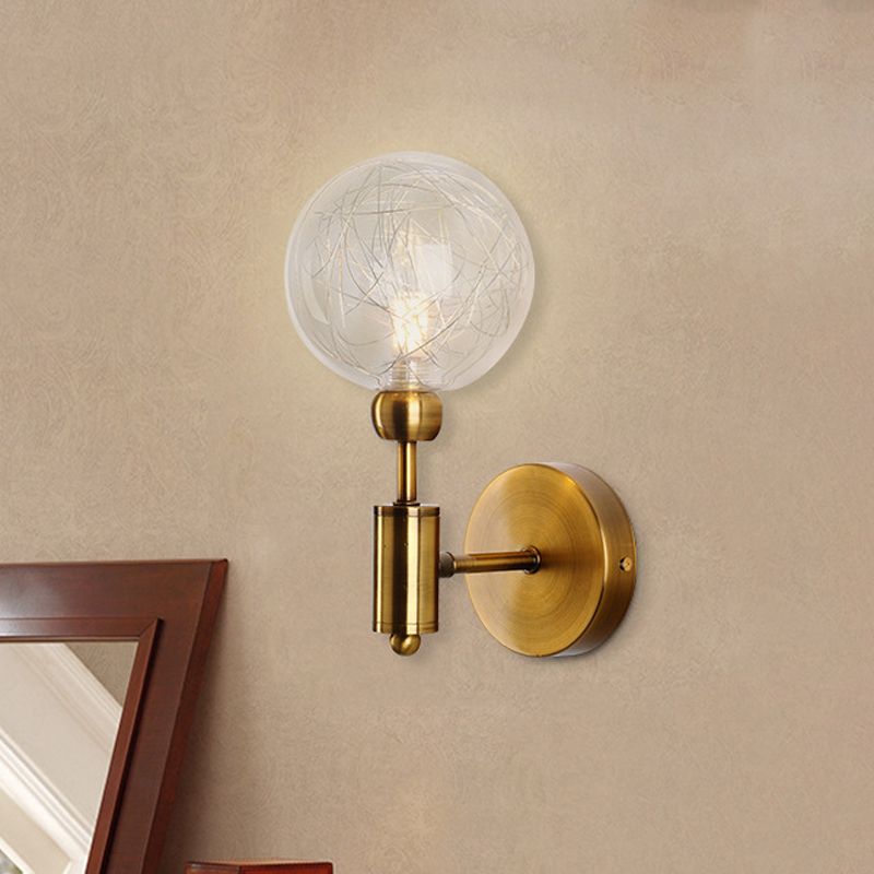 1/2-Light Bedroom Sconce Wall Light Industrial Style Black/Brass Finish Wall Lamp with Orbit Clear Glass Shade