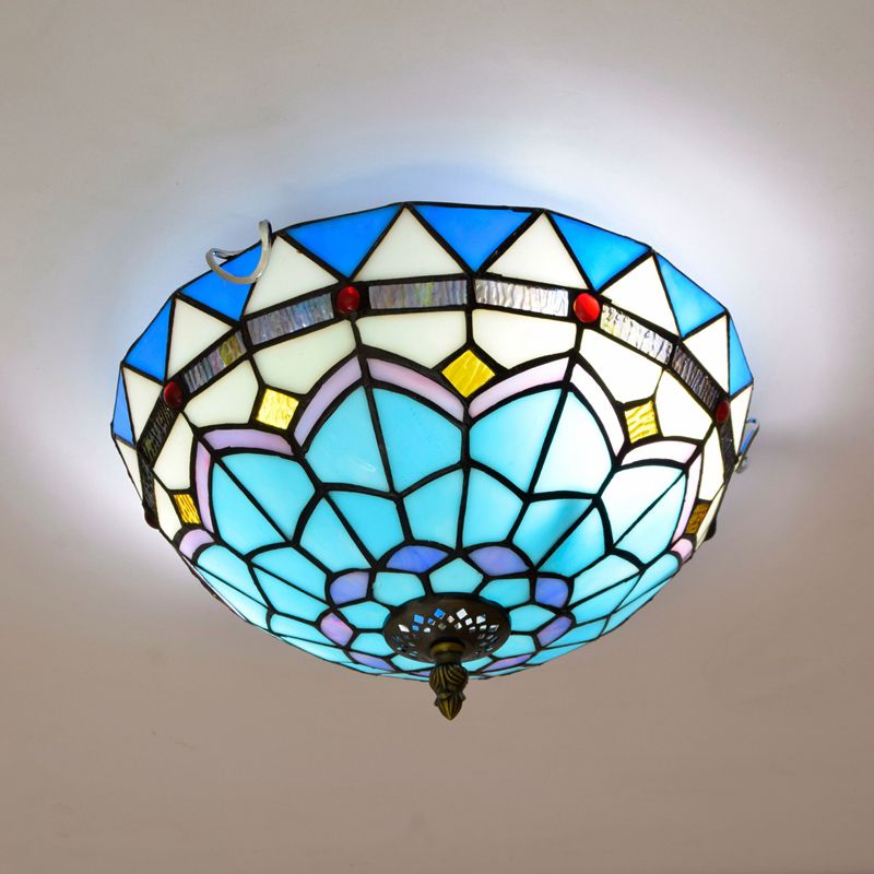 Plafonnier traditionnel à abat-jour en forme de bol, luminaire d'art en verre teinté