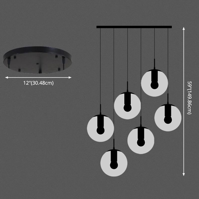 White Glass Cluster Globe Pendant Simplicity Black Multi-Light Ceiling Lamp for Staircase