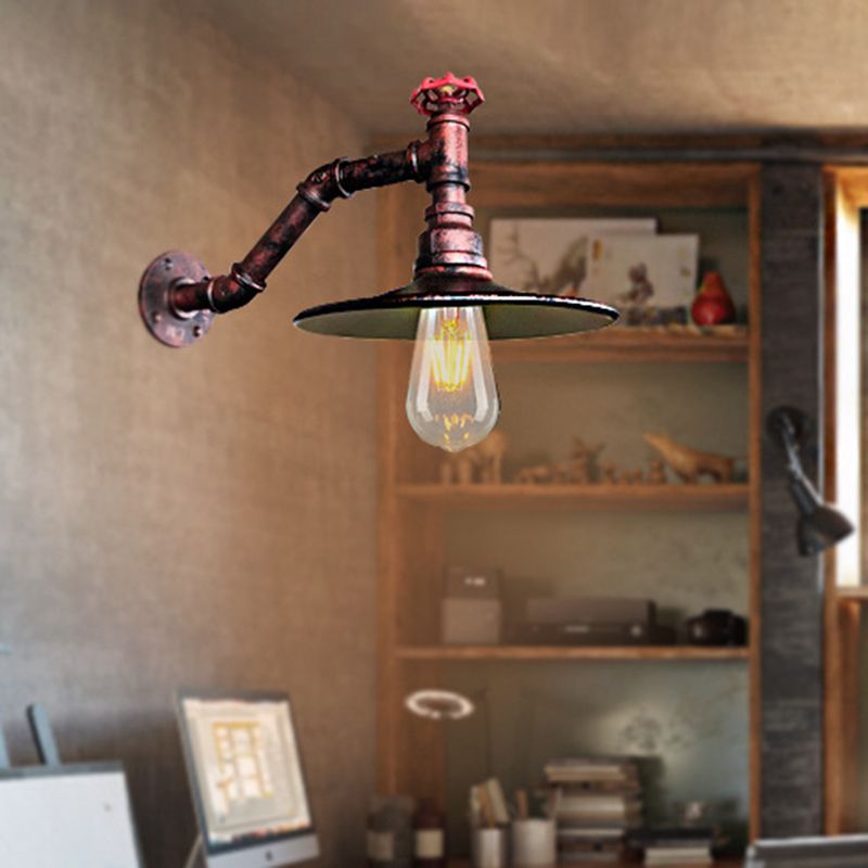 Flat Living Room Sconce Lamp Fixture Antiqued Iron 1 Head Black/Copper Wall Mounted Light with Valve Deco