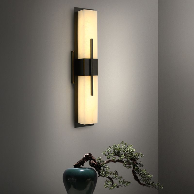 Metal Modern Wall Sconce Rectangle Shape Wall Light with Stone Shade for Living Room