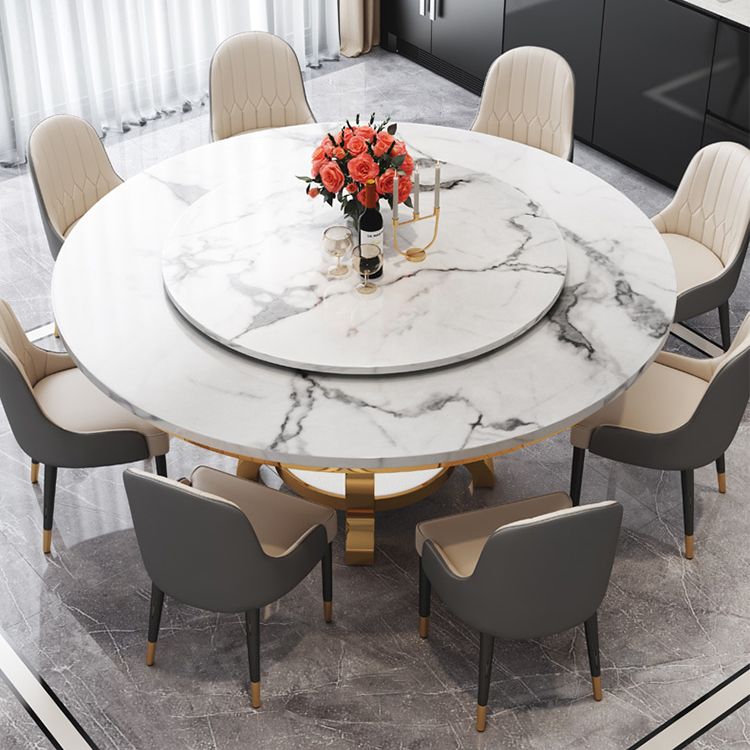 Metal Mesa de comedor redondo tradicional de lujo Mesa interior de mármol con base de pedestal