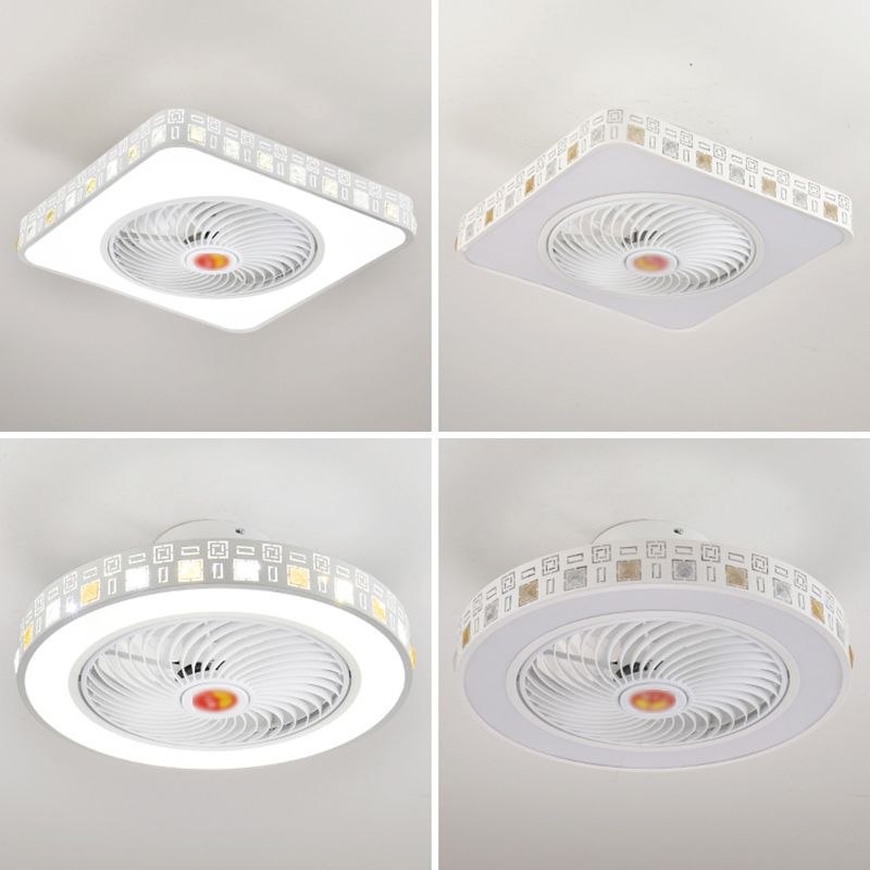 1-Light Modern Style LED Fan Light Metal Geometric Flush Mount Light for Bedroom
