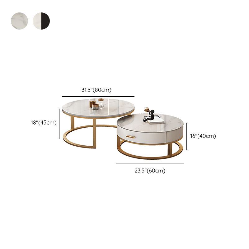 Frame Coffee Table White Slate Cocktail Table with Storage Drawers