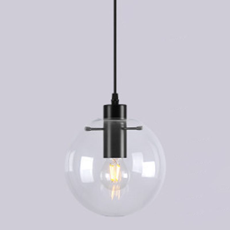 1 Light Spherical Pendant Light Modern Minimalist Clear Glass Dining Room Hanging Lamp