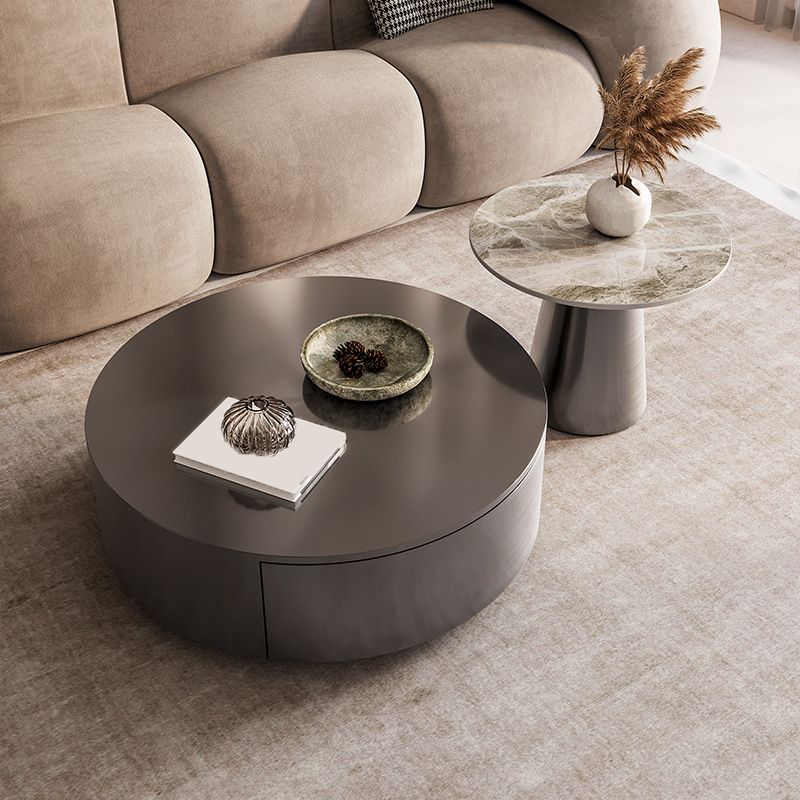 Mid-century Modern Cocktail Table Grey/gold Metal Round Coffee Table