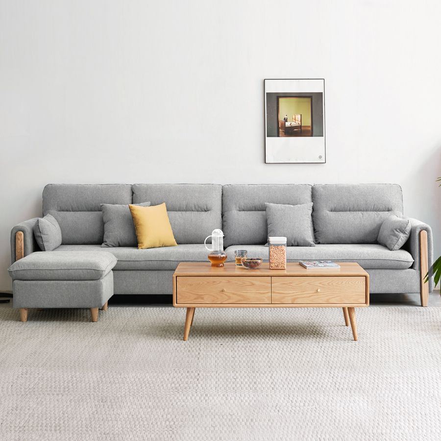 Solid Wood Square Arm Contemporary Fabric Sofa for Living Room