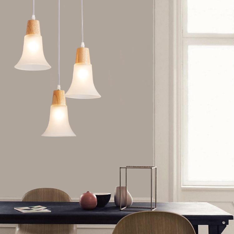 Moderne creatieve hangende lamp houten geometrische hanglamp met mat glazen schaduw