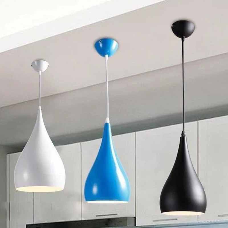 Macaron Drop Shaped Hanging Lamp Aluminum 1 Bulb Restaurant Pendant Light Fixture