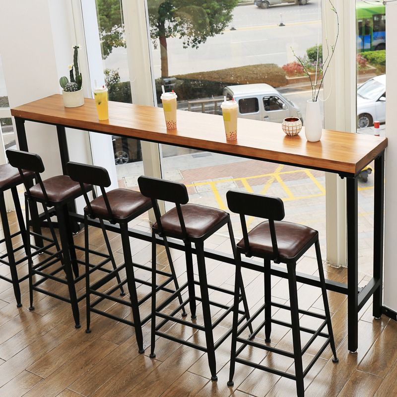 Industrial Bar Height Table Solid Wood Top Bistro Table with Black Base