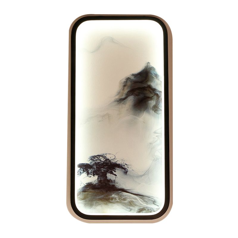Rectangle Shaped Mountain Wall Mount Light Oriental Metallic LED Black Wall Mural Lamp for Living Room