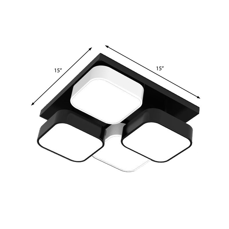 Square Kitchen Bedroom Ceiling Lamp Acrylic Metal 4/6/9/12/16/20 Heads Modern LED Ceiling Mount Light in Black