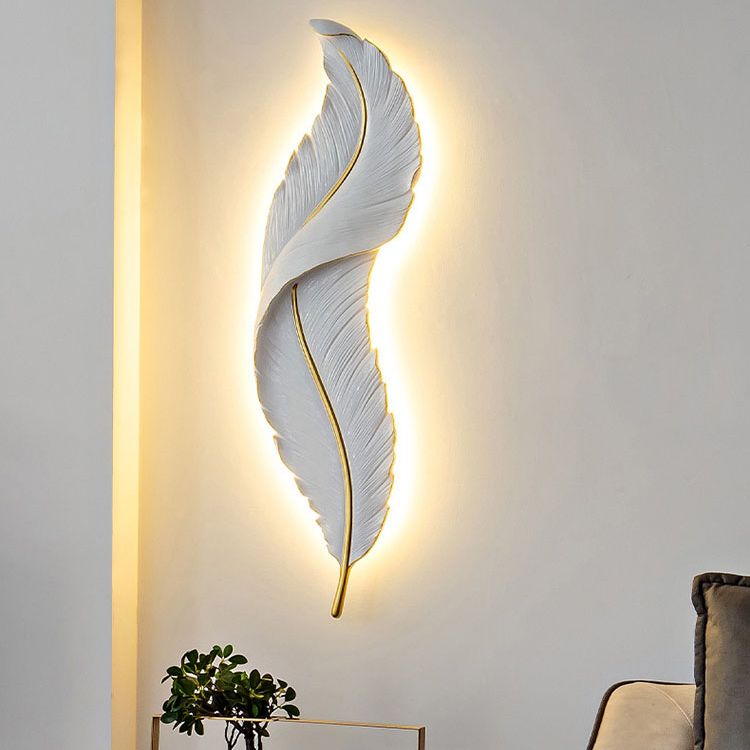 Lámpara de pared contemporánea de pared de resina de plumas de 1 luces para sala de estar para sala de estar