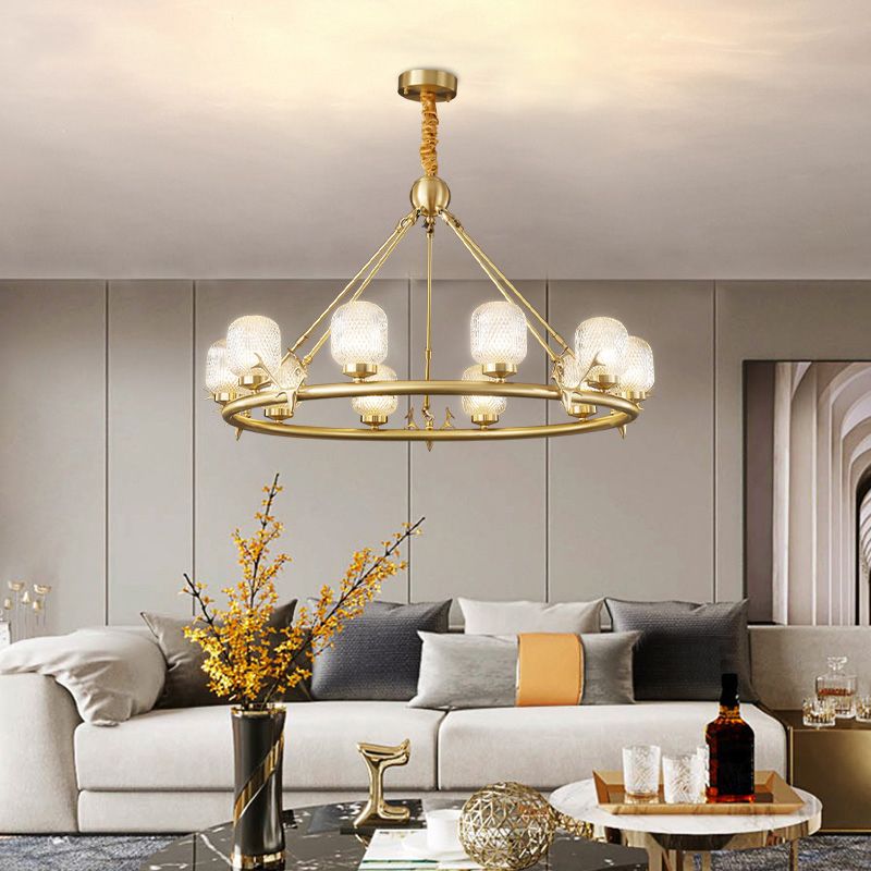Wagenrad-Kronleuchter-Beleuchtung moderne Multi-Head-Suspensionslicht mit klarem Glasschatten