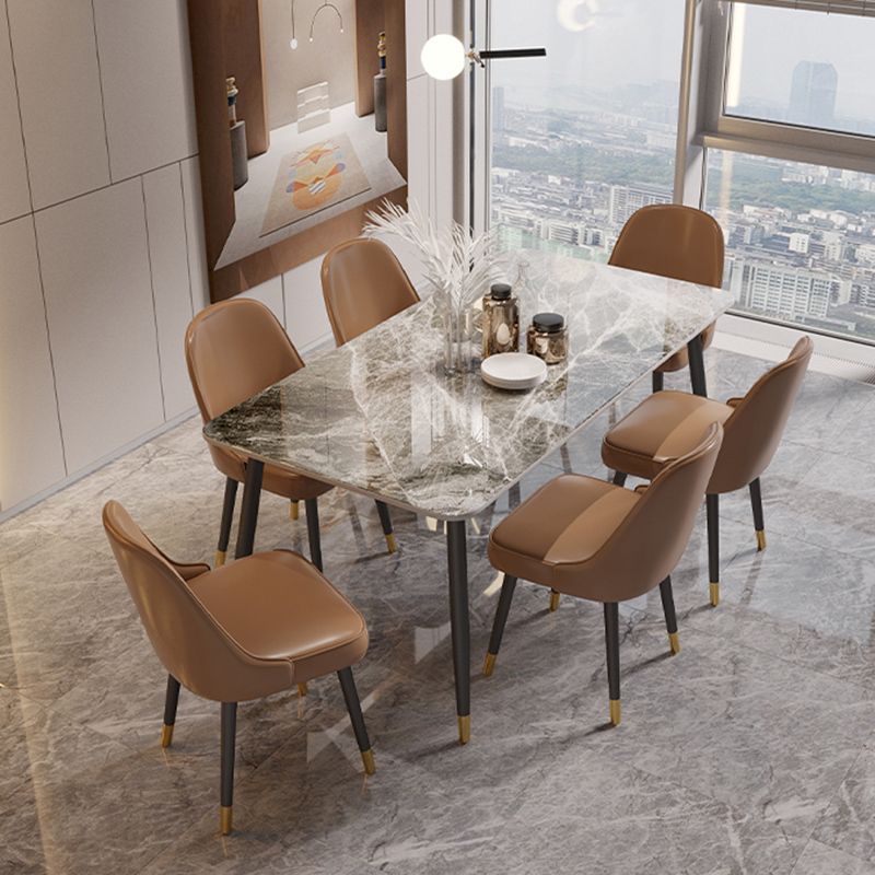 Nordic 1/5/7 Pieces Furniture Rectangle Stone Dining Table Set in Gray