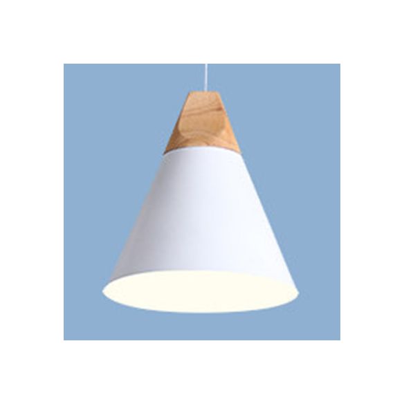 Single Head Coolie Pendant Light Modern Wood & Aluminum Black/Grey/Yellow/White Pendant Lamp for Bedroom