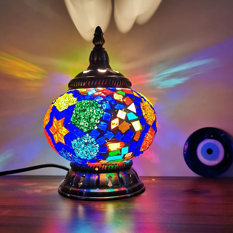 Globe Lampe de table de chevet en vitrail marocain à 1 lumière pour chambre à coucher, bronze