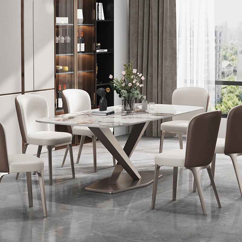 Modern Sintered Stone Dining Table Rectangle Table with Metal Pedestal Base