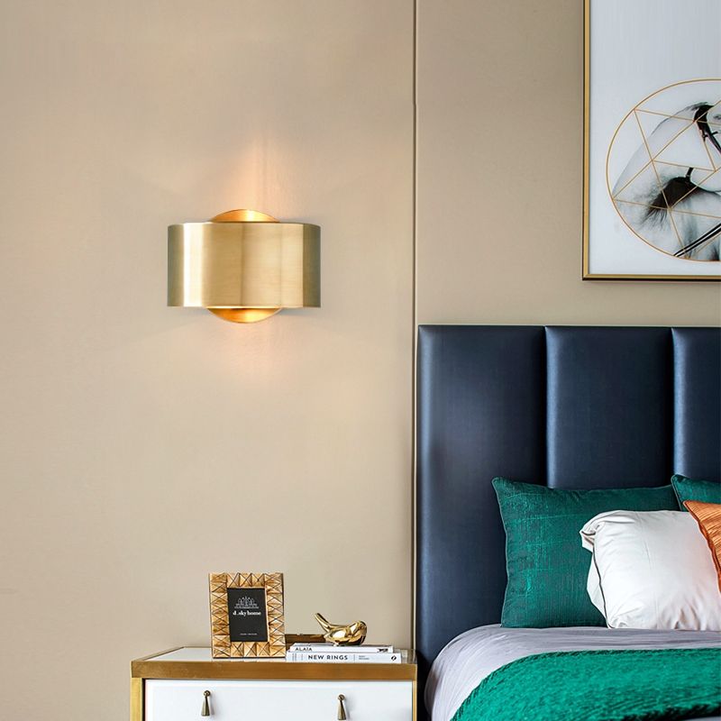 Gold Half-Cylinder Wall Light Fixture Postmodern 1 Light Metal Flush Wall Sconce
